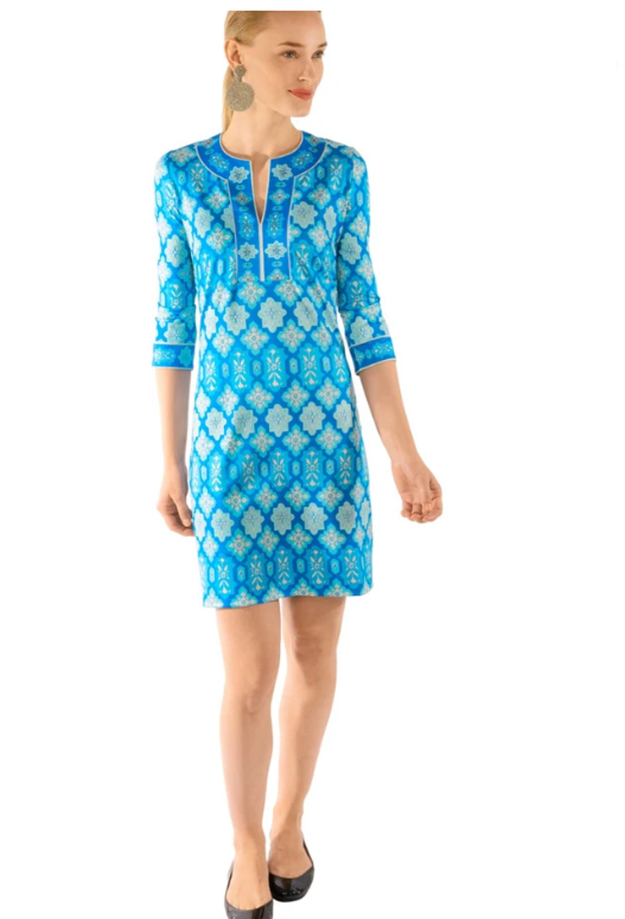 Gretchen Scott Split Neck Catalina Cloth Dress Haveli Turquoise Size XL